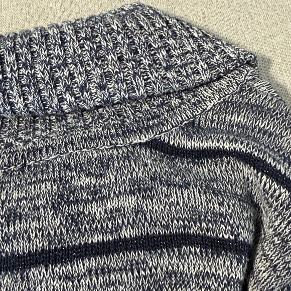 Basic Editions Gray and Navy Blue Striped Cowl Neck Sweater SZ2X - Picture 14 of 15